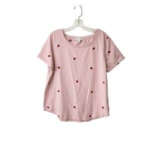 Vintage America Pink T-Shirt With Strawberry Embroidery Short Sleeve Womens Size